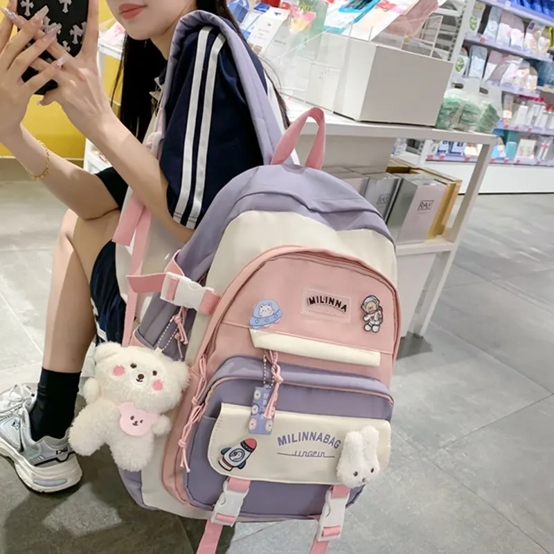Narandu Fabric Backpack Regular Women's Pink Purple-3