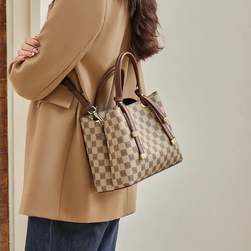 Narandu PVC With Synthetic Leather Tote Bag Shopping Bag Shoulder Bags Large Size Women's Khaki-2