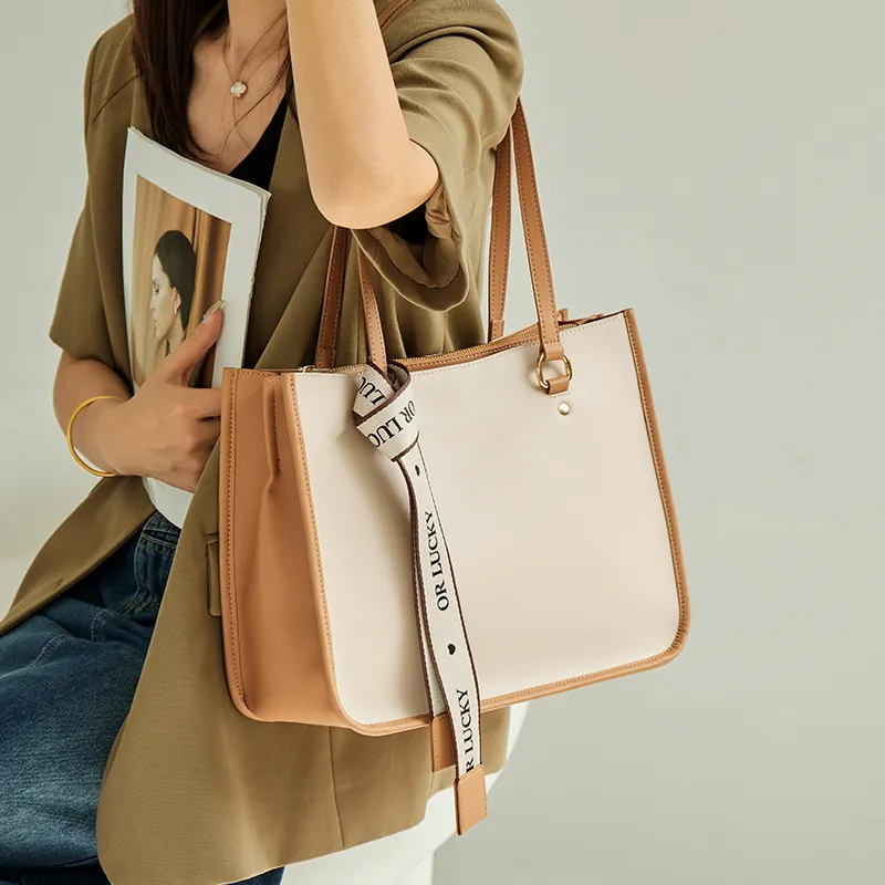Narandu Cow Leather Patchwork Synthetic Leather Shoulder Bag Large Size Women's Sea Salt White-2