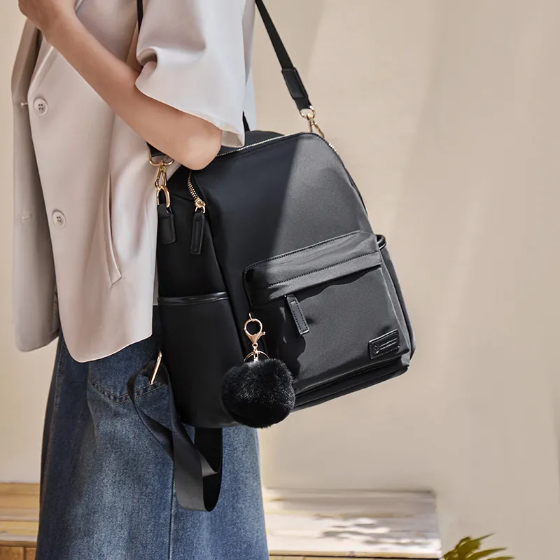 Narandu Synthetic Leather Backpack Large Size Women's Black-2