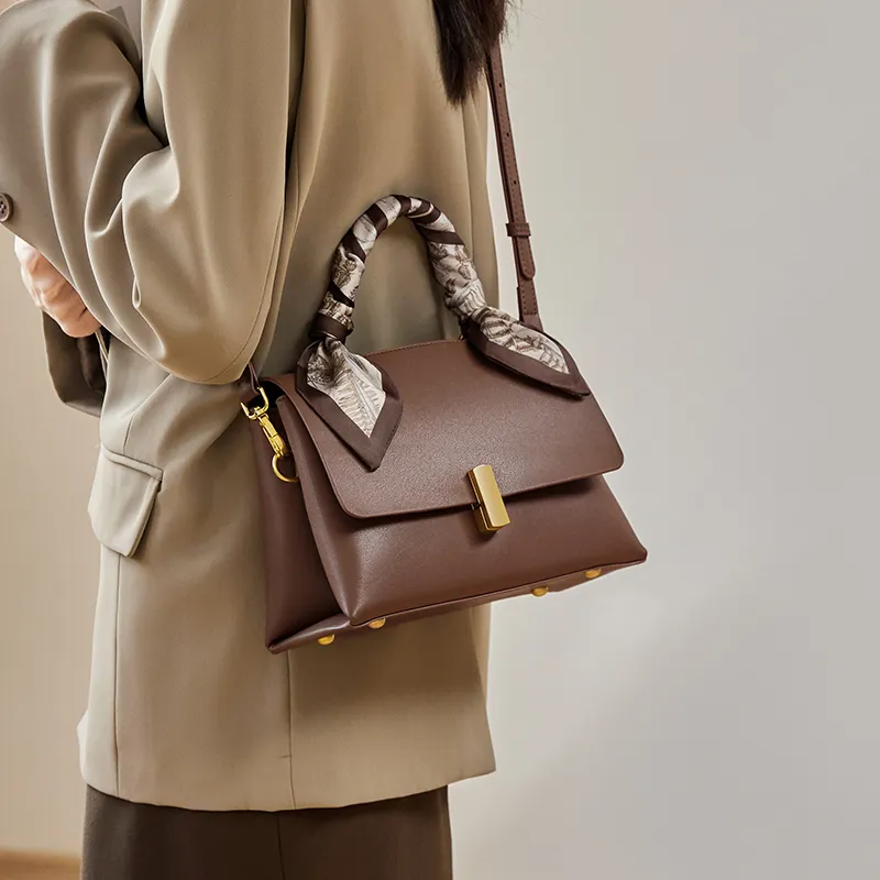 Narandu Cow Leather Crossbody Bag, Handbag, Shoulder Bag Medium Size Women's Ecru & Coffee-7