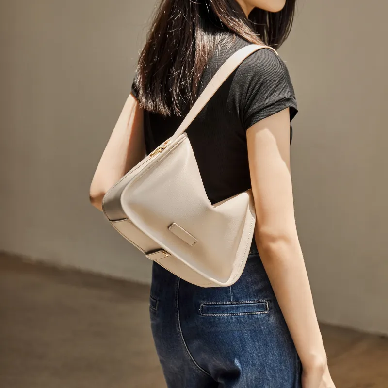 Narandu Cow Leather Shoulder Bag, Pillow Bag, Crossbody Bag, Shoulder Bag Women's Black/Salted Coffee/Cream Apricot-2