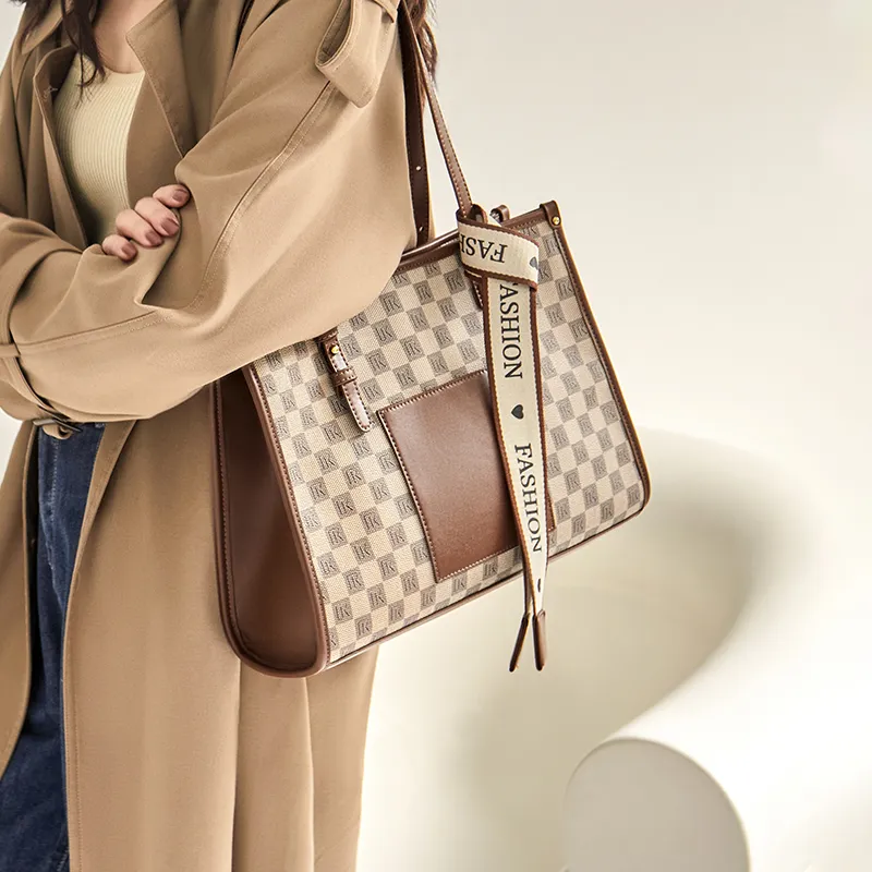 Narandu PVC With Synthetic Leather Tote Shoulder Bag Large Size Women's Coffee-4