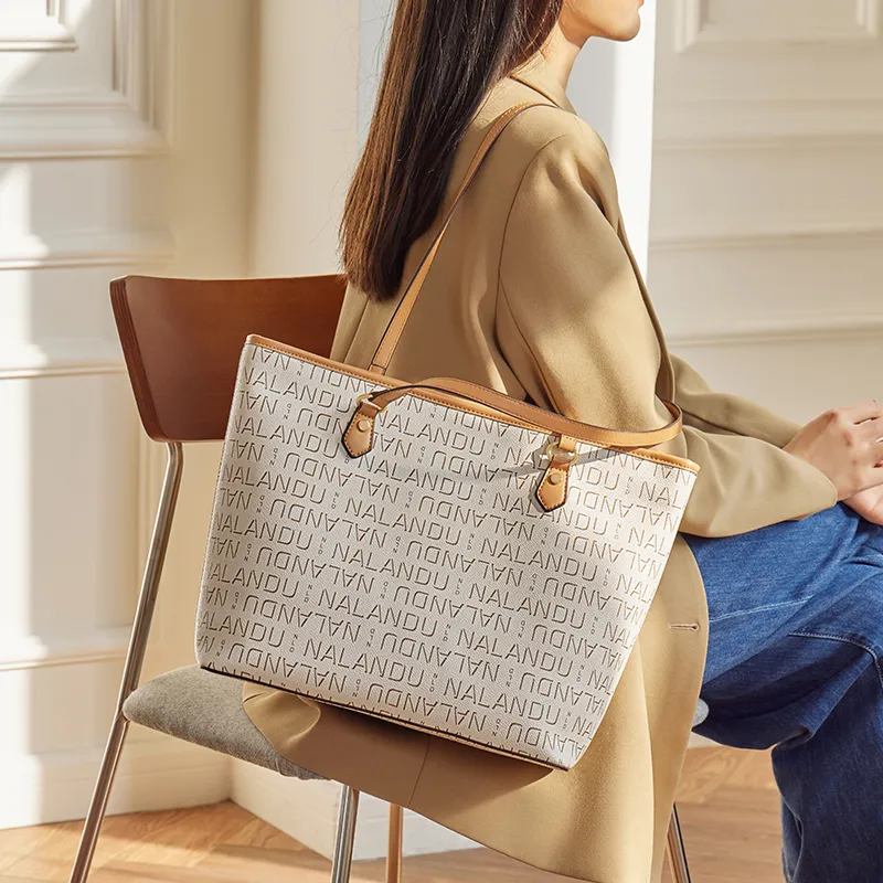 Narandu PVC Tote Bag, Shopping Bag, Mom Bag, Women's Bag, Shoulder Bag Tubas Women's Brown/Cream White-8