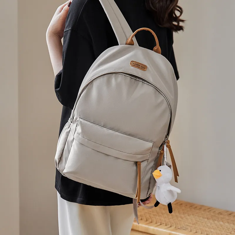 Narandu Fabric With Synthetic Leather Laptop Bag Travel Bag Backpack Backpack Large Size Women's Ecru/Midnight Black-6