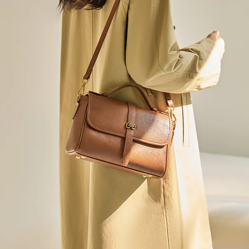 Narandu Cow Leather With Synthetic Leather Shoulder Bag, Crossbody Bag, Handbag Regular Women's Vegetable Tanned Brown-1