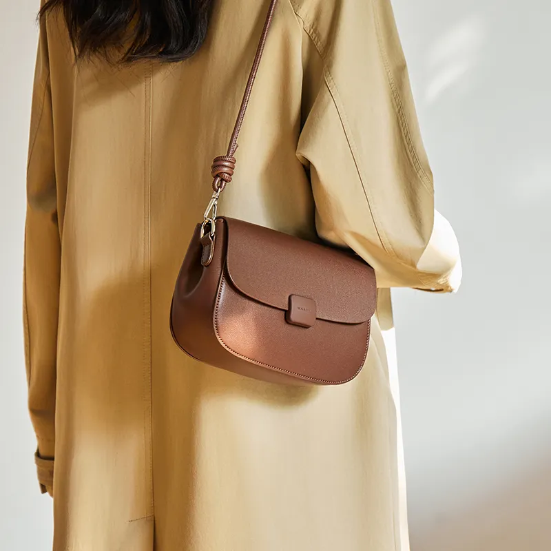 Narandu Cow Leather With Synthetic Leather Crossbody Bag Tofu Bag Trumpets Women's Brown-3