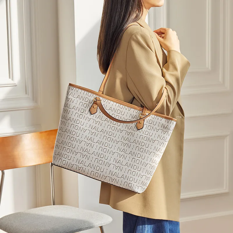 Narandu PVC Tote Bag, Shopping Bag, Mom Bag, Women's Bag, Shoulder Bag Tubas Women's Brown/Cream White-5