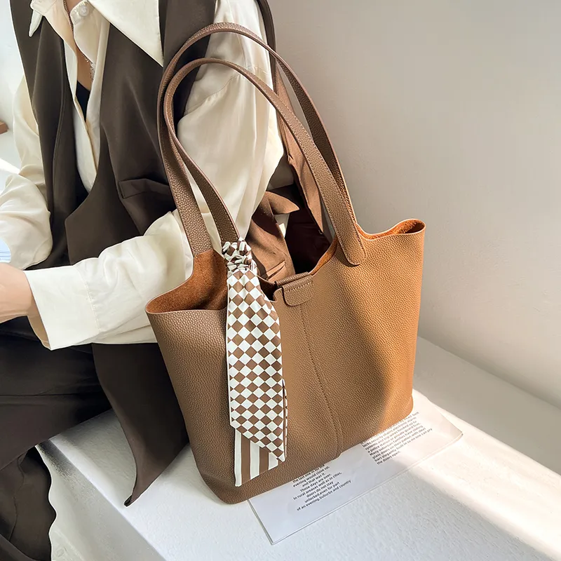 Narandu Cow Leather Tote Bag Shopping Bag Shoulder Bags Women's Milkshake White/Chestnut Brown-1