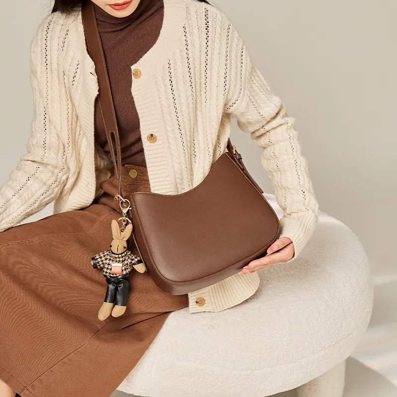 Narandu Cow Leather Shoulder Bag Bucket Bag Crossbody Bag Shoulder Bag Medium Size Women's Khaki/Coffee/Ecru & Apricot-10