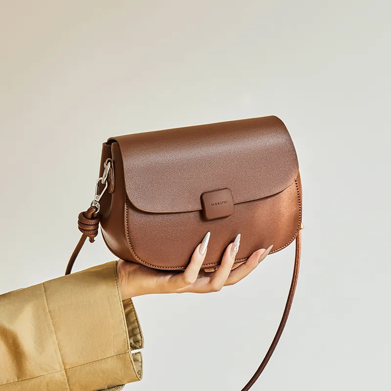 Narandu Cow Leather With Synthetic Leather Crossbody Bag Tofu Bag Trumpets Women's Brown-6