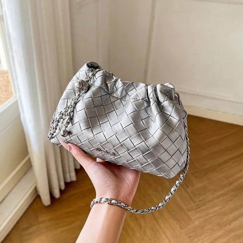 Narandu Cow Split Leather Bonded Synthetic Leather Cloud Bag Shoulder Bag Crossbody Bag Women's Space Silver Ecru-5