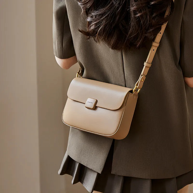 Narandu Cow Leather Synthetic Leather Small Square Bag Shoulder Bag Crossbody Bag Regular Women's Milk Tea Apricot-2