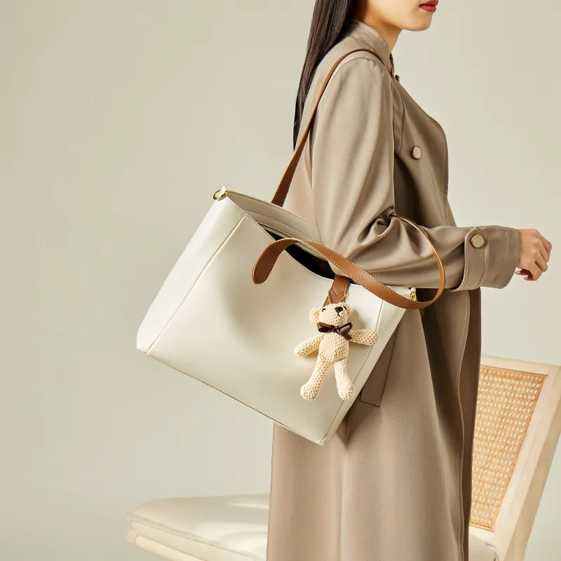 Narandu Cow Leather Patchwork Synthetic Leather Shoulder Bag Large Size Women's Cheese Color-4