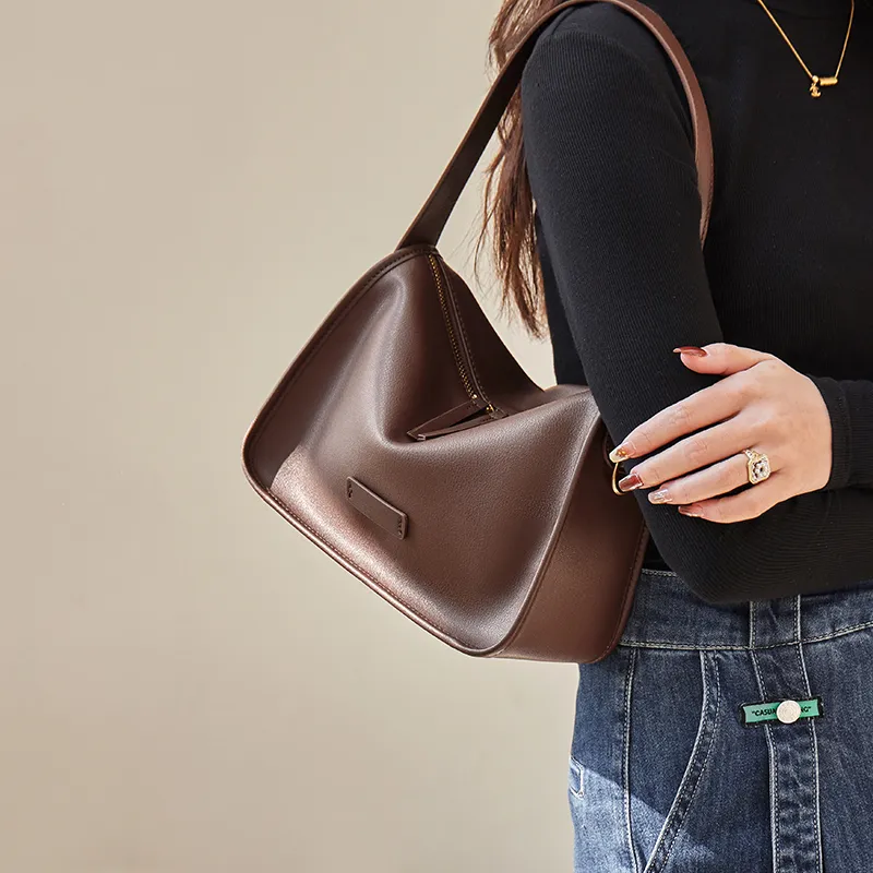 Narandu Cow Leather Shoulder Bag, Pillow Bag, Crossbody Bag, Shoulder Bag Women's Black/Salted Coffee/Cream Apricot-22