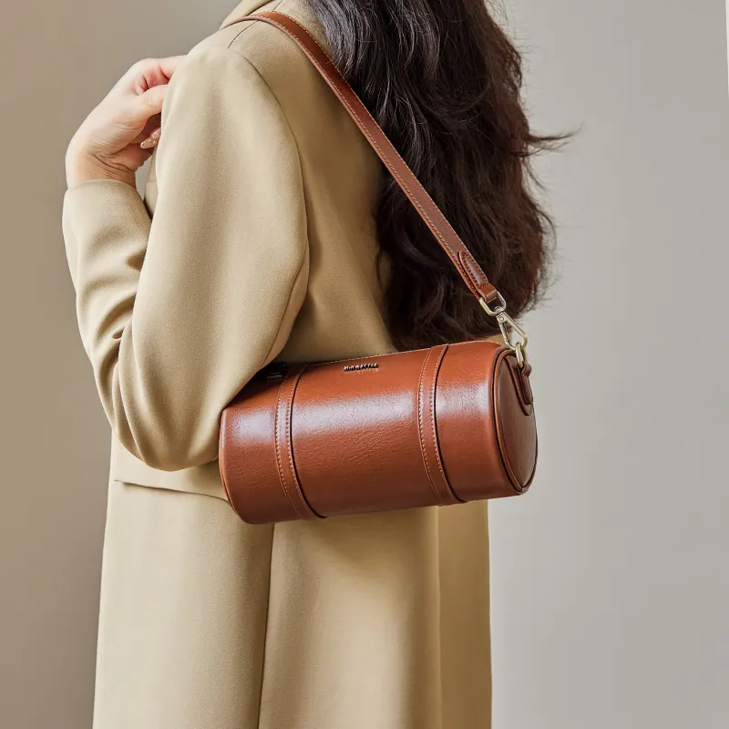 Narandu Cow Leather Cylinder Bag, Crossbody Bag, Shoulder Bag Women's Brown/Midnight Black-1