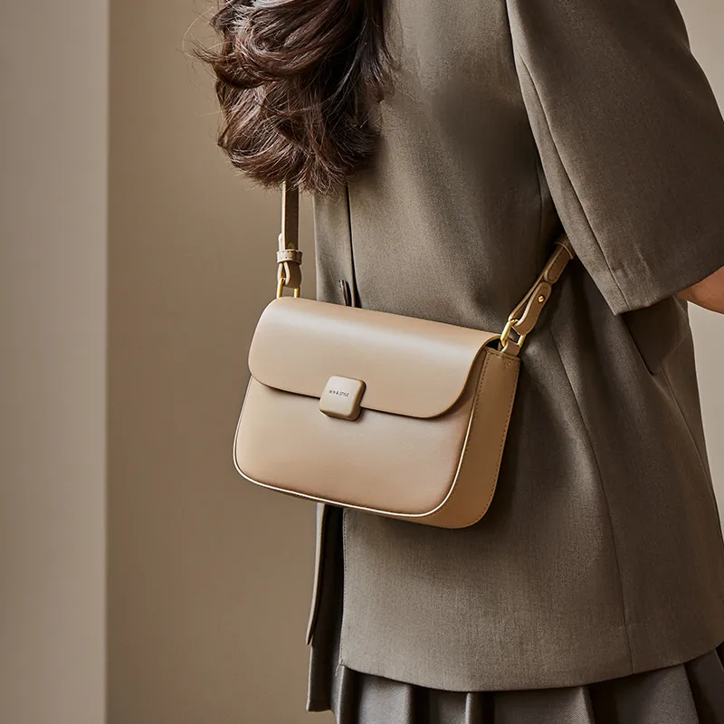 Narandu Cow Leather Synthetic Leather Small Square Bag Shoulder Bag Crossbody Bag Regular Women's Milk Tea Apricot-1
