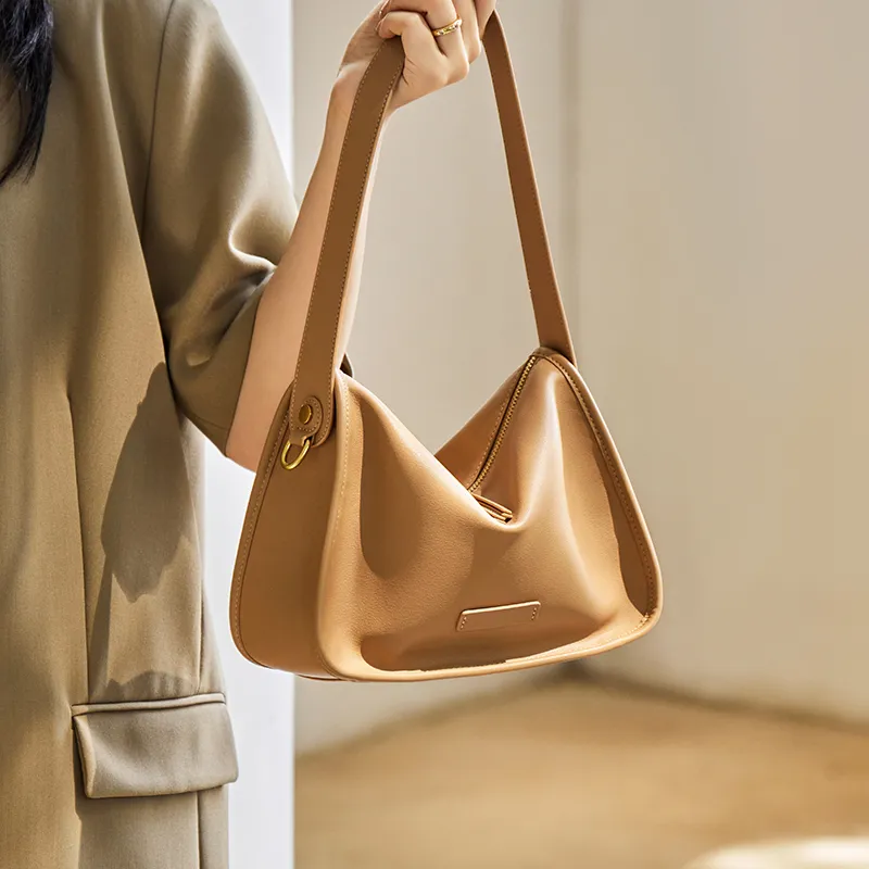 Narandu Cow Leather Shoulder Bag, Pillow Bag, Crossbody Bag, Shoulder Bag Women's Black/Salted Coffee/Cream Apricot-16