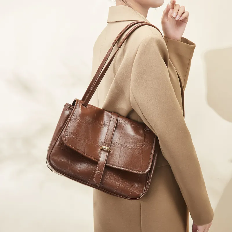 Narandu Cow Leather Shoulder Bag Crossbody Bag Large Size Women's Brown-5