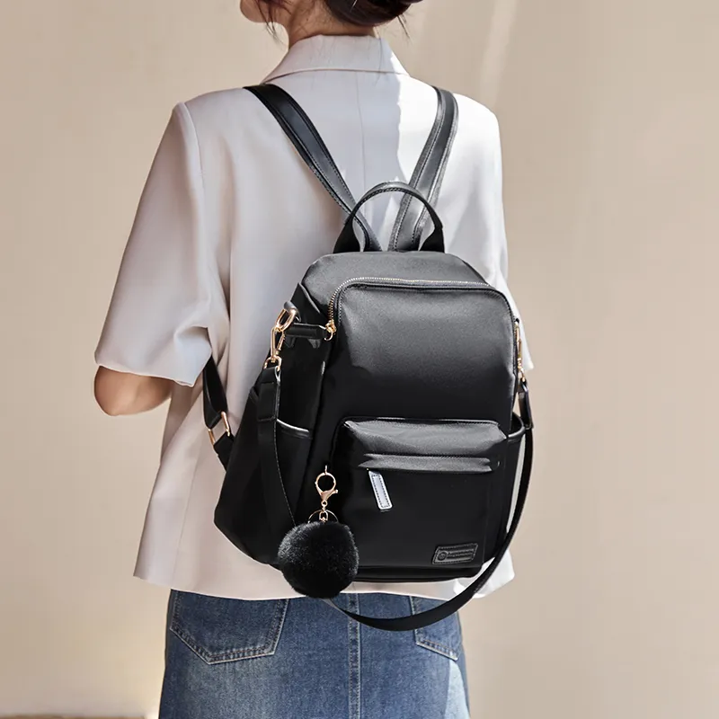 Narandu Synthetic Leather Backpack Large Size Women's Black-4