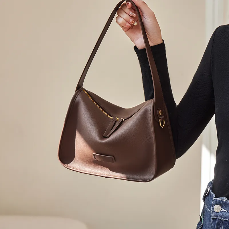 Narandu Cow Leather Shoulder Bag, Pillow Bag, Crossbody Bag, Shoulder Bag Women's Black/Salted Coffee/Cream Apricot-24