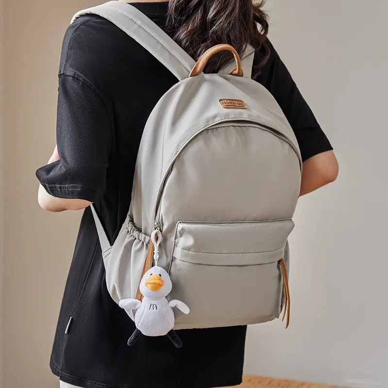 Narandu Fabric With Synthetic Leather Laptop Bag Travel Bag Backpack Backpack Large Size Women's Ecru/Midnight Black-5