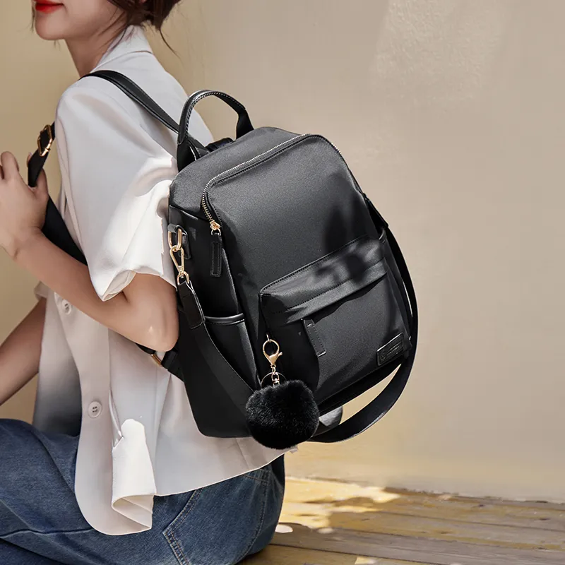 Narandu Synthetic Leather Backpack Large Size Women's Black-1