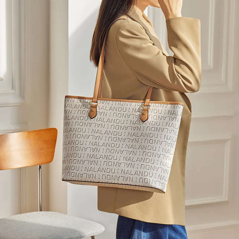 Narandu PVC Tote Bag, Shopping Bag, Mom Bag, Women's Bag, Shoulder Bag Tubas Women's Brown/Cream White-7