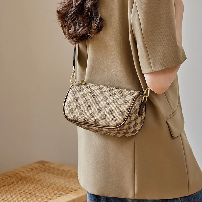 Narandu PVC With Synthetic Leather Pillow Bag, Shoulder Bag, Crossbody Bag Regular Women's Khaki/Coffee-3