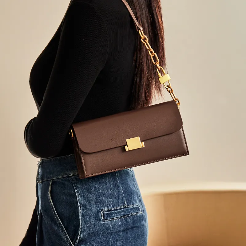 Narandu Cow Leather Patchwork Synthetic Leather Small Square Bag Shoulder Bag Small Size Women's Coffee-1