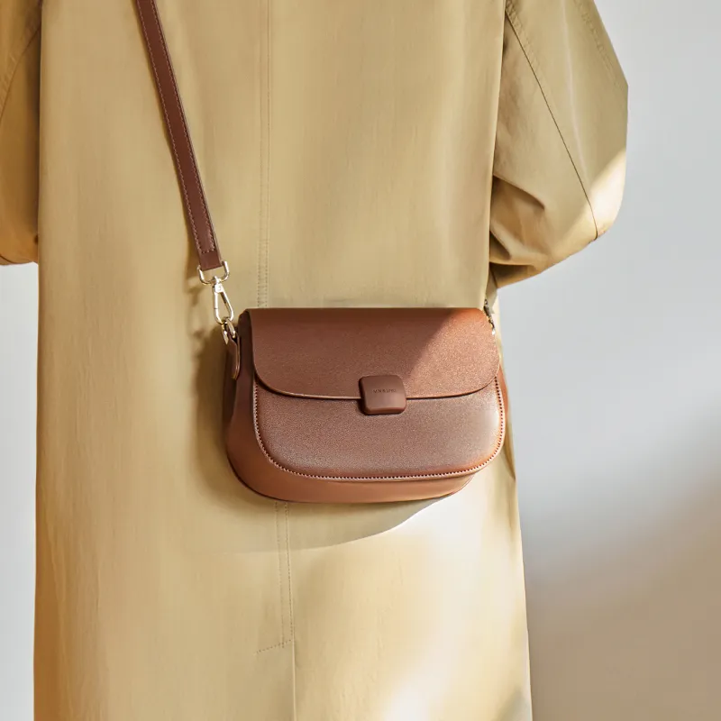 Narandu Cow Leather With Synthetic Leather Crossbody Bag Tofu Bag Trumpets Women's Brown-4