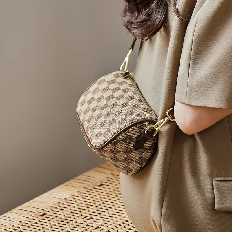 Narandu PVC With Synthetic Leather Pillow Bag, Shoulder Bag, Crossbody Bag Regular Women's Khaki/Coffee-5