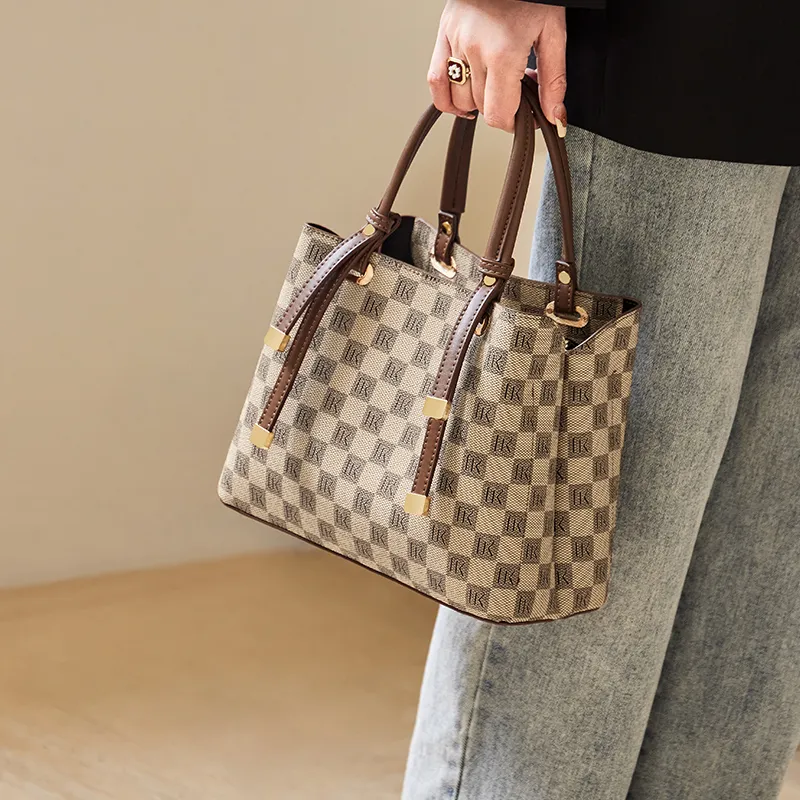Narandu PVC With Synthetic Leather Tote Bag Shopping Bag Shoulder Bags Large Size Women's Khaki-1