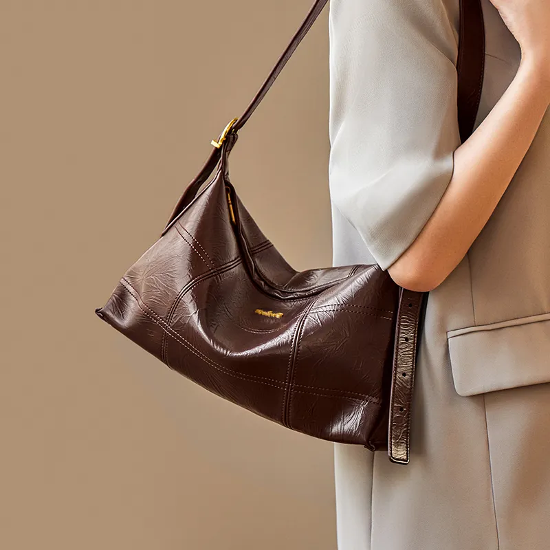Narandu Cow Leather Crossbody Bags Shoulder Bags Large Size Women's Coffee/Midnight Black-5