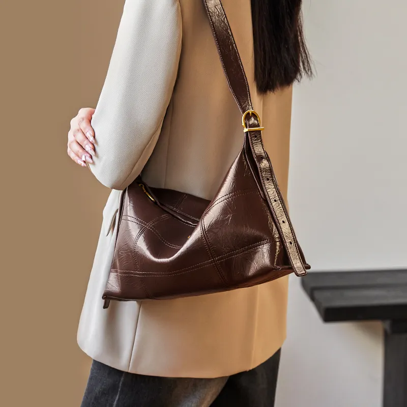 Narandu Cow Leather Crossbody Bags Shoulder Bags Large Size Women's Coffee/Midnight Black-3