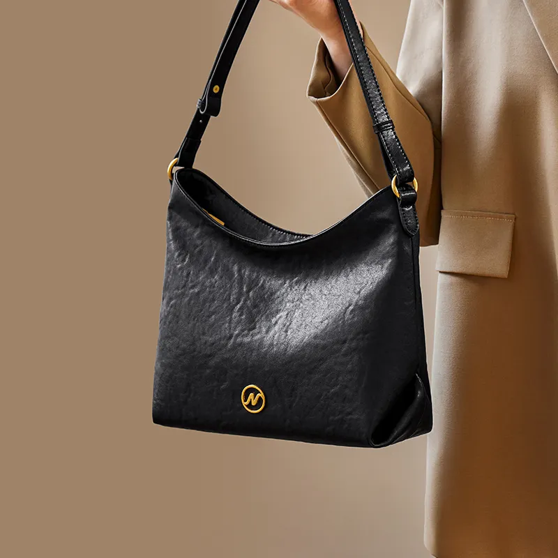 Narandu Cow Leather Patchwork Synthetic Leather Totes Handbag Shoulder Bag Large Size Women's Midnight Black/Gold Brown-5