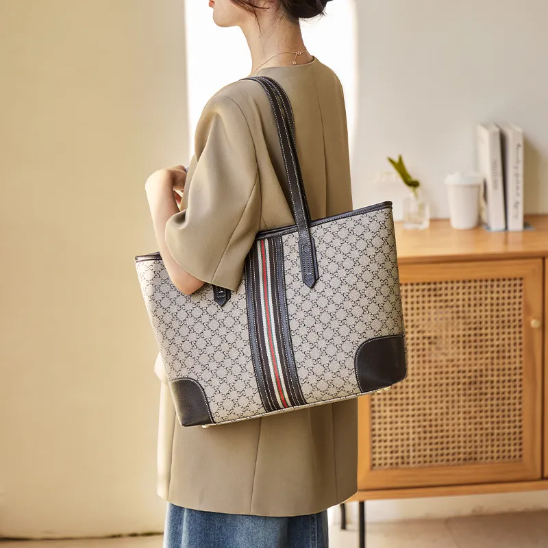Narandu PVC Tote Bag, Shopping Bag, Mom Bag, Women's Bag, Shoulder Bag Tubas Women's Brown/Cream White-16