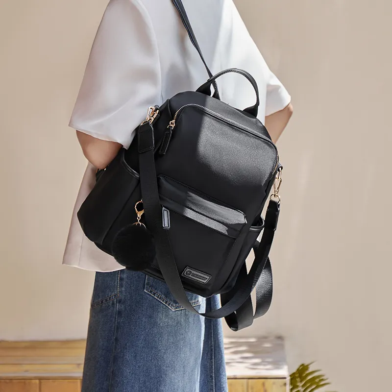 Narandu Synthetic Leather Backpack Large Size Women's Black-3