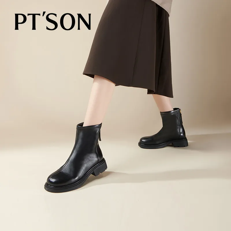 PT'SON Ankle Boots Women's Black/Apricot-3