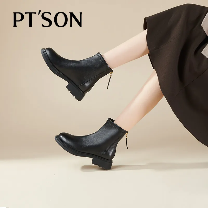PT'SON Ankle Boots Women's Black/Apricot-5