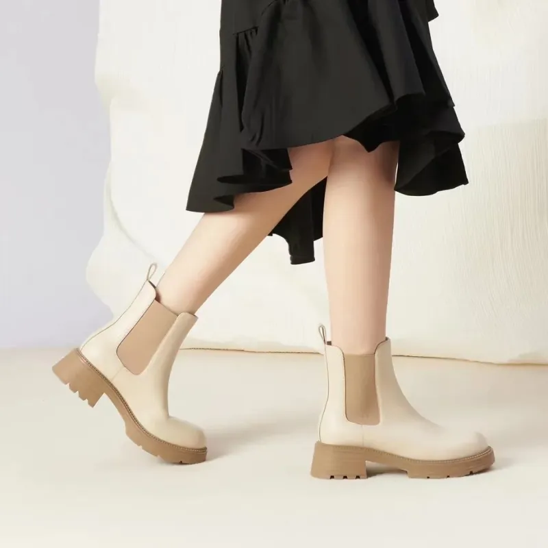PT'SON Short Chelsea Boots Women's Black/Beige/Black, Fleece Lined/Beige, Fleece Lined-12