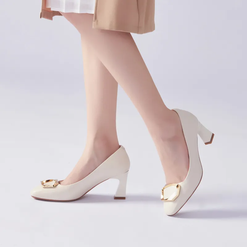 PT'SON Chunky Heel High Heels 7cm Women's-3