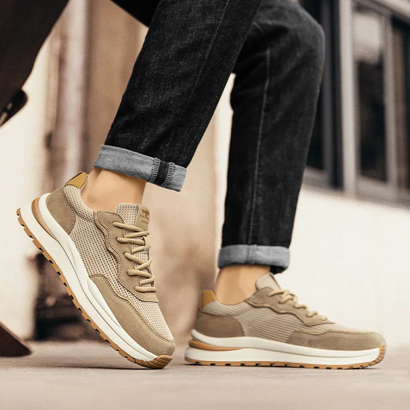 G.N.SHIJIA Casual Shoes Men Low Top Beige Brown/Beige Green-7