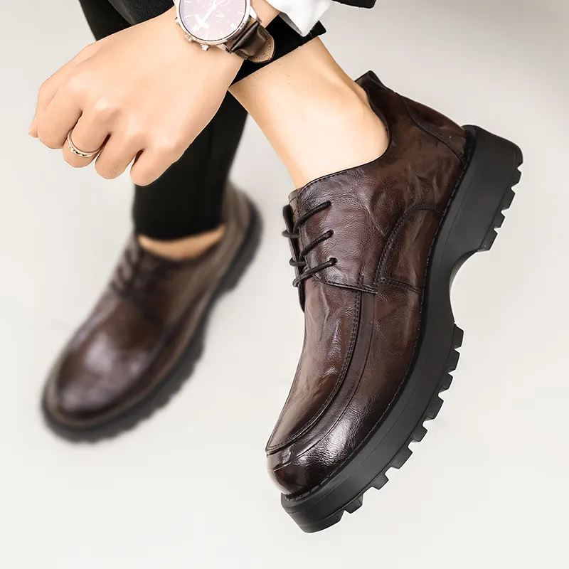 G.N.SHIJIA Men's Casual Shoes Men Low Top Black/Brown-22