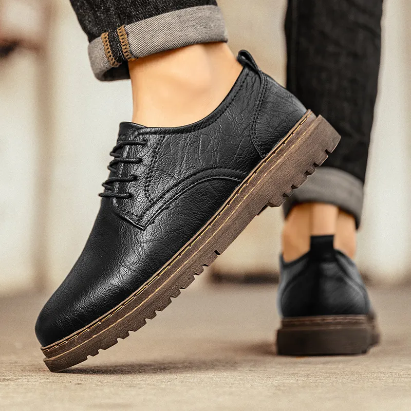 G.N.SHIJIA Men's Casual Shoes Men Low Top Black/Khaki-6