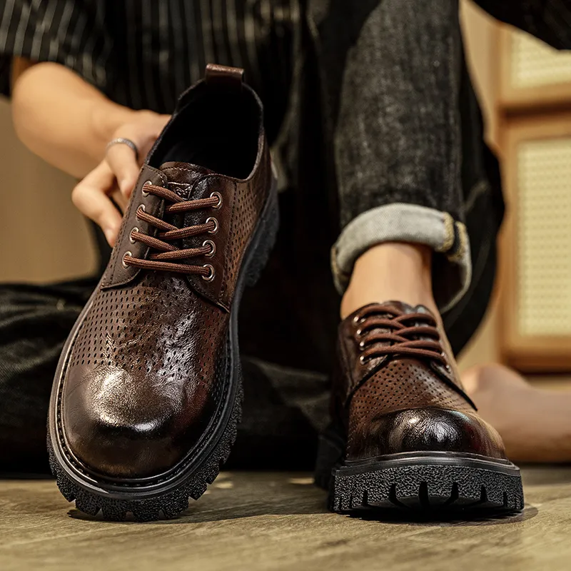 G.N.SHIJIA Dress Shoes Men Low Top Black/Brown-17