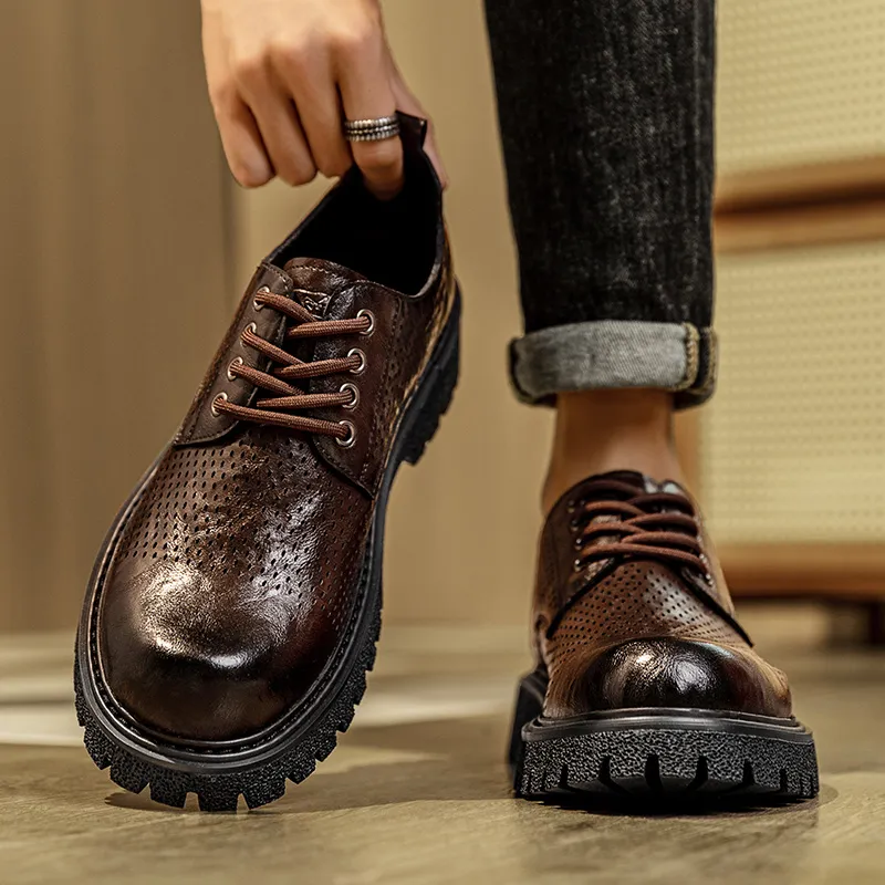 G.N.SHIJIA Dress Shoes Men Low Top Black/Brown-16