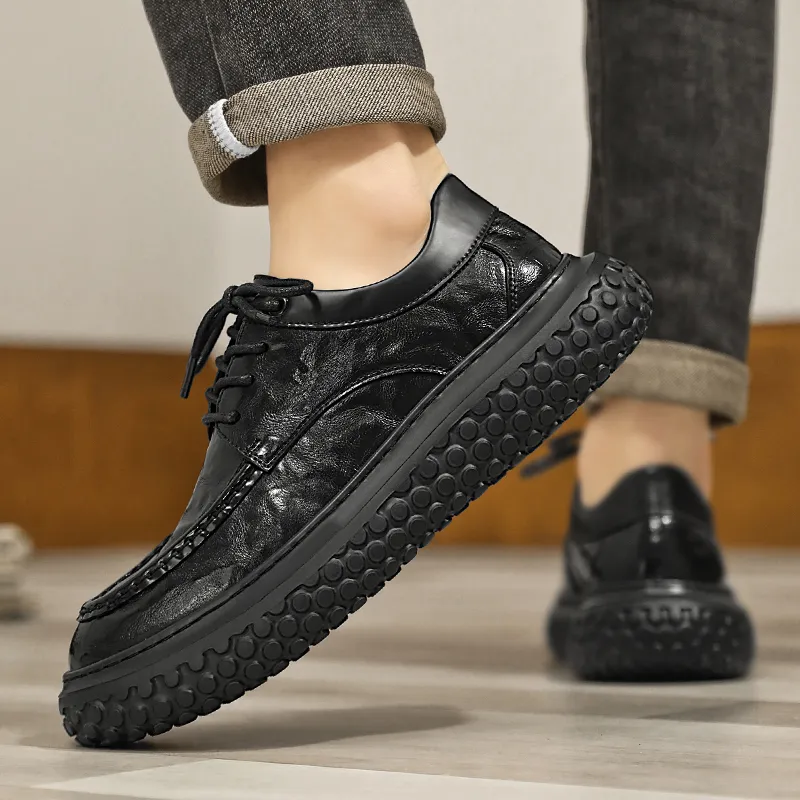 G.N.SHIJIA Men's Casual Shoes Men Low Top Black/Dark Brown-9