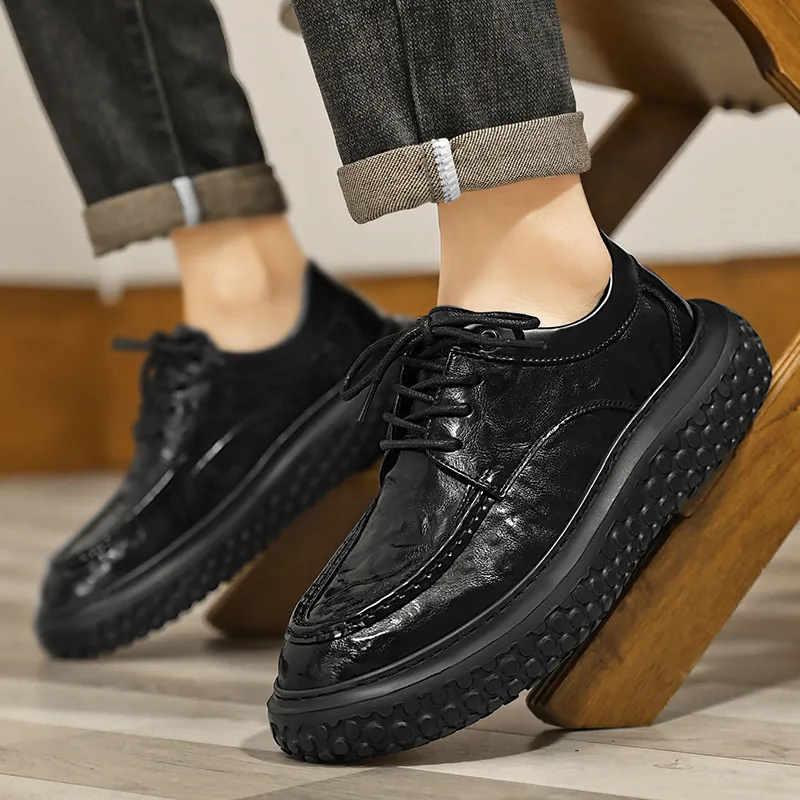 G.N.SHIJIA Men's Casual Shoes Men Low Top Black/Dark Brown-10