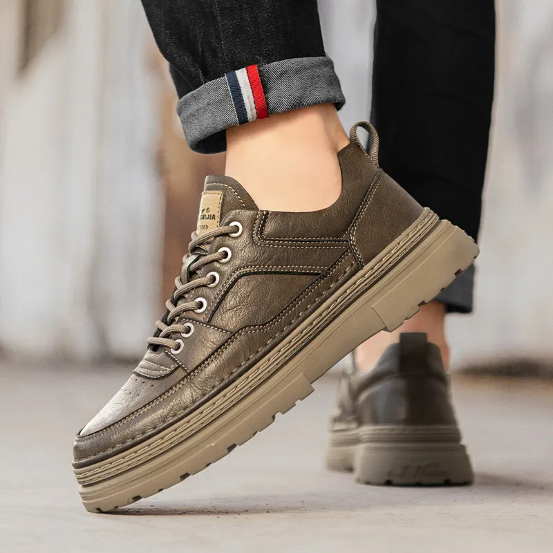G.N.SHIJIA Men's Casual Shoes Men Low Top Black/Khaki-7